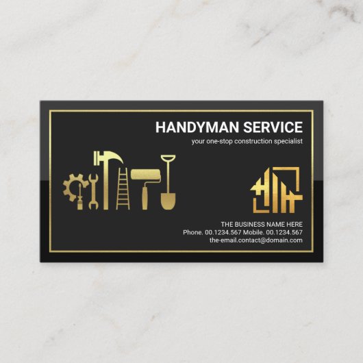 Stylish Gold Lijst Handyman Tools Home Logo Visitekaartje (Voorkant)