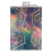 Stylish Gold Mandala Colorful Watercolor Nebula Heupfles (Achterkant)