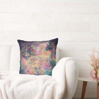 Stylish Gold Mandala Colorful Watercolor Nebula  Kussen