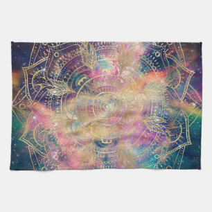 Stylish Gold mandala waterverf & Nebula Colorful Theedoek