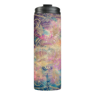 Stylish Gold mandala waterverf & Nebula Colorful Thermosbeker