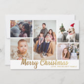 Stylish Gold Merry Kerstmis 5 Foto Collage Feestdagenkaart (Voorkant)