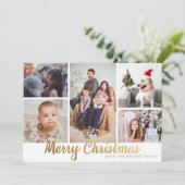 Stylish Gold Merry Kerstmis 5 Foto Collage Feestdagenkaart (Staand voorkant)
