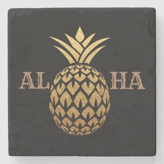 Stylish Gold Pineapple Black Aloha Tropical Hawaii Stenen Onderzetter (Voorkant)