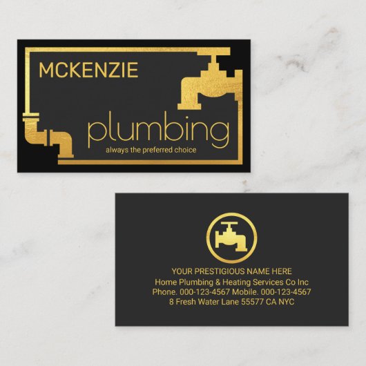 Stylish Gold Pipe Faucet Border Frame Visitekaartje (Voorkant / Achterkant)