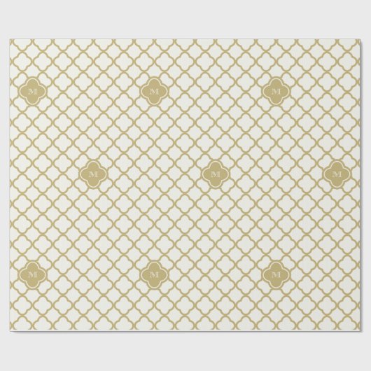 Stylish Gold Quatrefoil Pattern Weddenschap Monogr Cadeaupapier (Vlak)