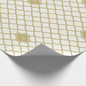 Stylish Gold Quatrefoil Pattern Weddenschap Monogr Cadeaupapier (Hoek)