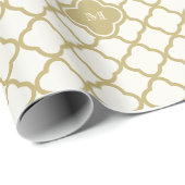 Stylish Gold Quatrefoil Pattern Weddenschap Monogr Cadeaupapier (Rol Hoek)