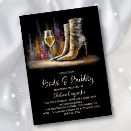 Stylish Gold Sequin Boots and Bubbly Bridal Shower Kaart