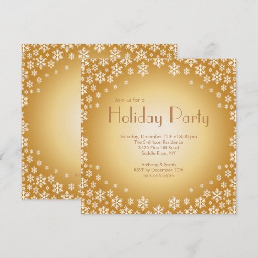 Stylish Gold Snowflakes Holiday Party Invitation Kaart (Voorkant / Achterkant)