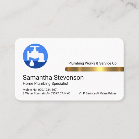 Stylish Gold Tab Leaking Blue Faucet Visitekaartje (Voorkant)