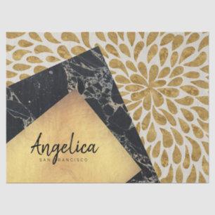 Stylish Gold Teardrop Black Marble Stone Monogram Tissuepapier