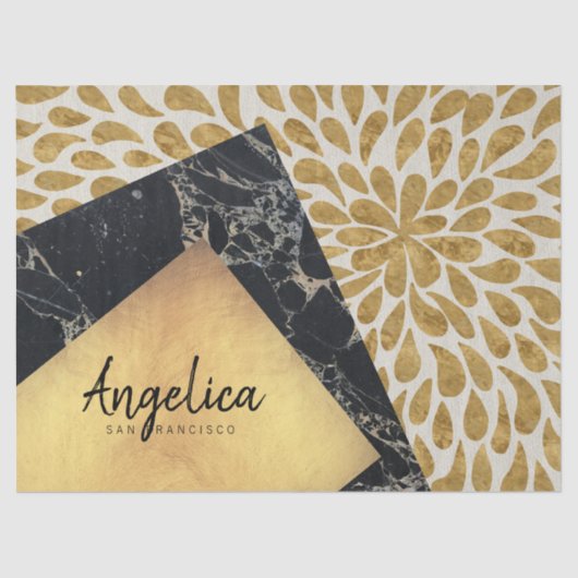 Stylish Gold Teardrop Black Marble Stone Monogram Tissuepapier (Voorkant)