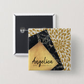 Stylish Gold Teardrop Verf Black Marble Monogram Vierkante Button 5,1 Cm (Voorkant /achterkant)