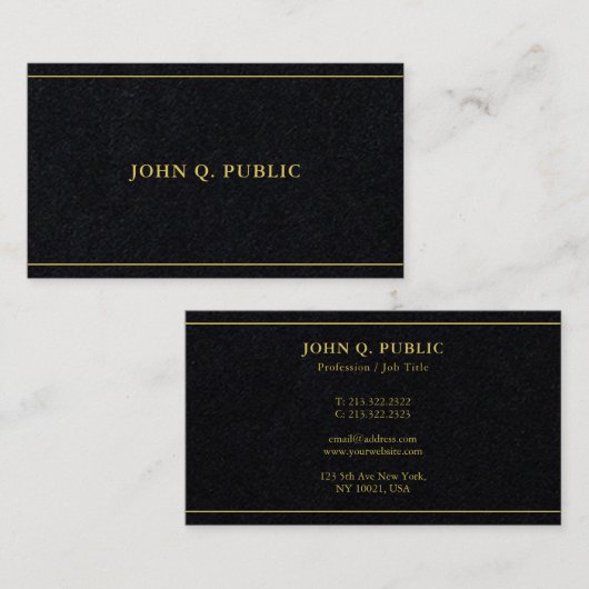 Stylish Gold Text Template Luxurious Premium Black Visitekaartje (Voorkant / Achterkant)