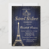 Stylish Gold Tiara Confetti Eiffel Towel Sweet 16 Kaart (Voorkant)