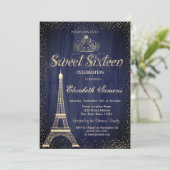 Stylish Gold Tiara Confetti Eiffel Towel Sweet 16 Kaart (Staand voorkant)