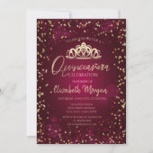 Stylish Gold Tiara, Diamonds Burgundy Quinceañera Kaart (Voorkant)