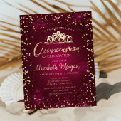 Stylish Gold Tiara, Diamonds Burgundy Quinceañera Kaart