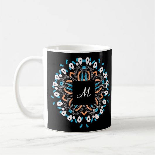 Stylish Gold Torquoise Mandala Monogram Koffiemok (Links)