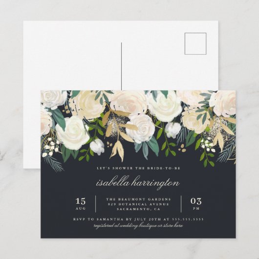 Stylish Gold Waterverf Floral Vrijgezellenfeest Uitnodiging Briefkaart (Voorkant / Achterkant)