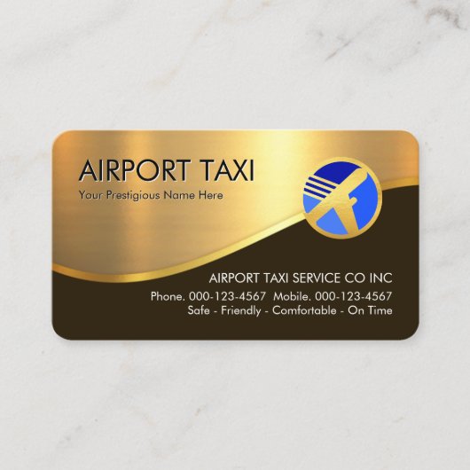 Stylish Gold Wave Airplane Airport Taxi Visitekaartje (Voorkant)