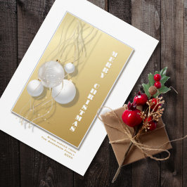 Stylish Gold White Baubles kerst Feestdagenkaart