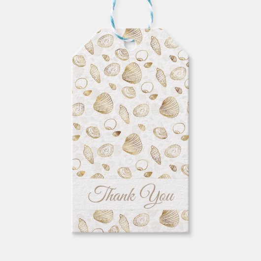 Stylish Gold White Seashells Pattern Cadeaulabel (Voorkant)