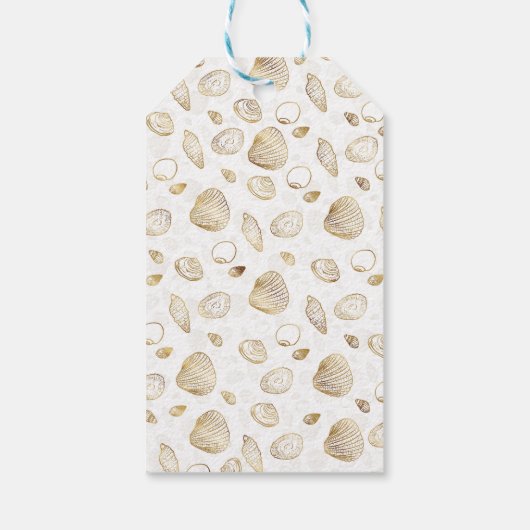 Stylish Gold White Seashells Pattern Cadeaulabel (Achterkant)