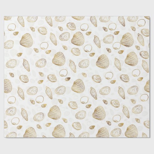 Stylish Gold White Seashells Pattern Cadeaupapier (Vlak)