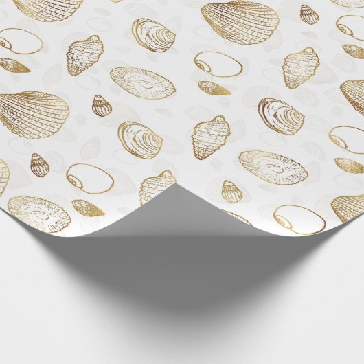 Stylish Gold White Seashells Pattern Cadeaupapier (Hoek)