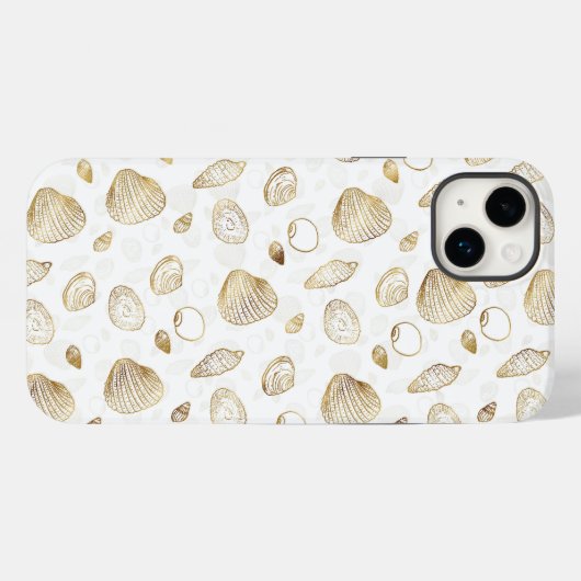 Stylish Gold White Seashells Pattern Case-Mate iPhone Case (Achterkant (horizontaal))