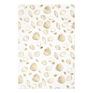 Stylish Gold White Seashells Pattern Foto Afdruk