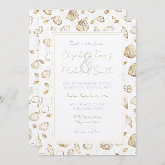 Stylish Gold White Seashells Pattern Kaart (Voorkant / Achterkant)