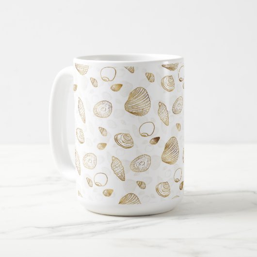 Stylish Gold White Seashells Pattern Koffiemok (Voorkant links)