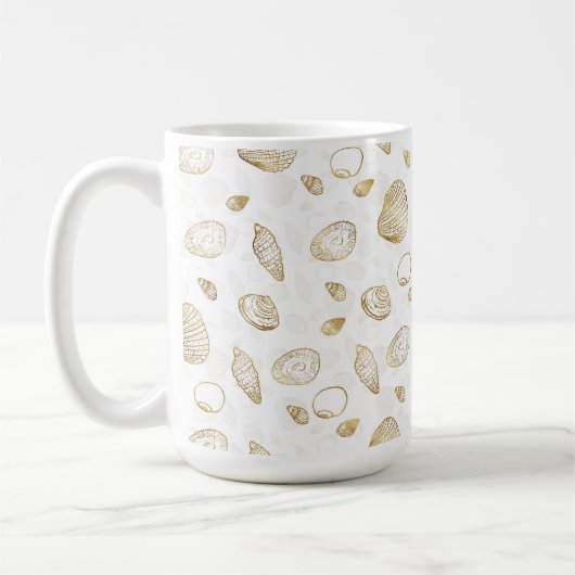 Stylish Gold White Seashells Pattern Koffiemok (Links)