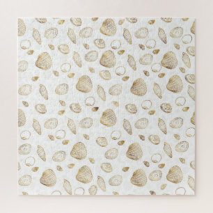 Stylish Gold White Seashells Pattern Legpuzzel