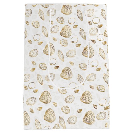 Stylish Gold White Seashells Pattern Medium Cadeauzakje (Achterkant)