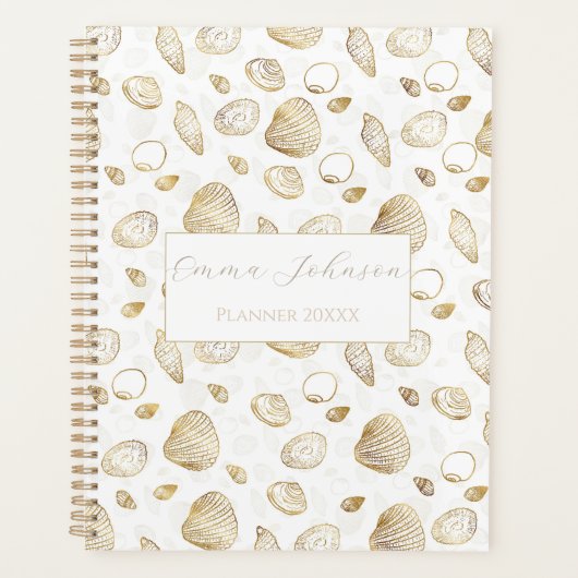 Stylish Gold White Seashells Pattern Planner (Voorkant)