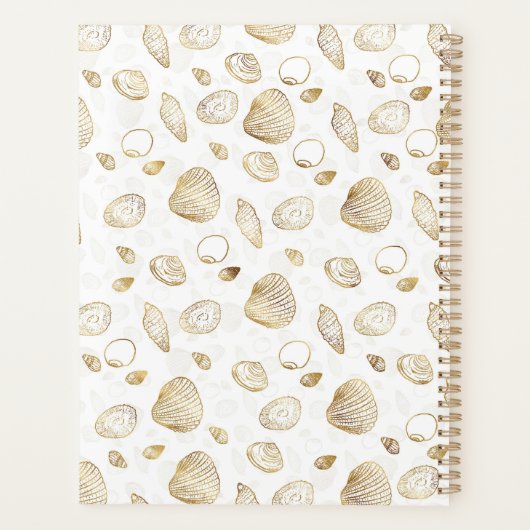 Stylish Gold White Seashells Pattern Planner (Achterkant)