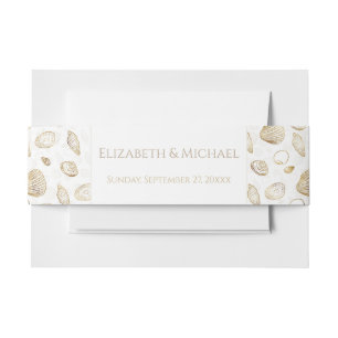 Stylish Gold White Seashells Pattern Uitnodigingen Wikkel
