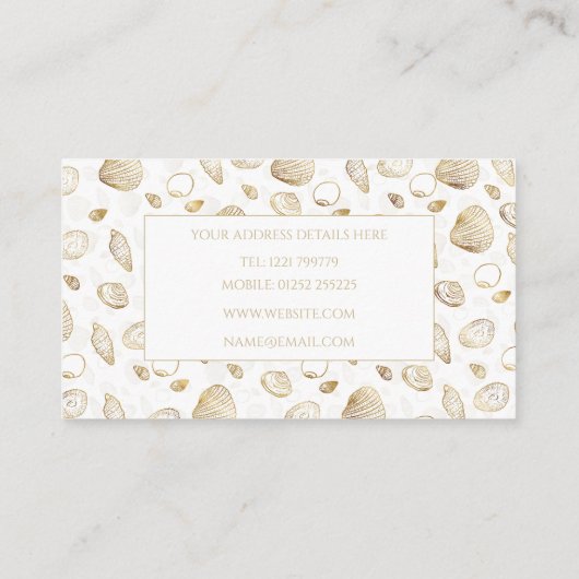 Stylish Gold White Seashells Pattern Visitekaartje (Achterkant)