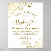 Stylish Gold & White Unplugged Wedding Ceremony Poster (Voorkant)