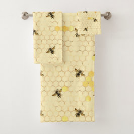 Stylish Gold Yellow bees Honeycomb Bad Handdoek