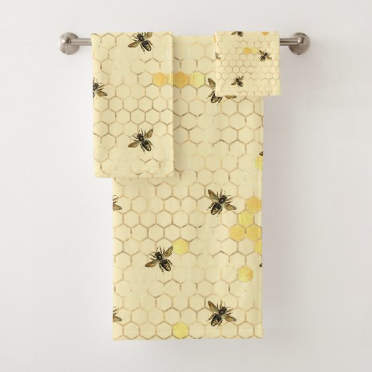 Stylish Gold Yellow bees Honeycomb Bad Handdoek (Insitu)