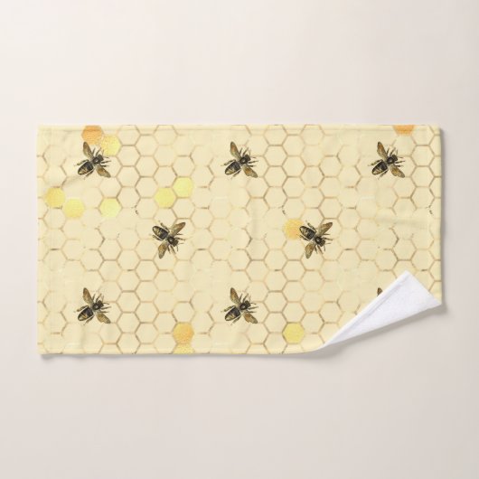 Stylish Gold Yellow bees Honeycomb Bad Handdoek (Handdoek)