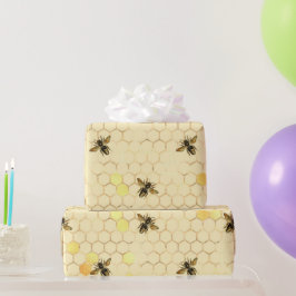 Stylish Gold Yellow bees Honeycomb Cadeaupapier