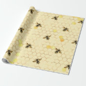 Stylish Gold Yellow bees Honeycomb Cadeaupapier (Uitgerold)
