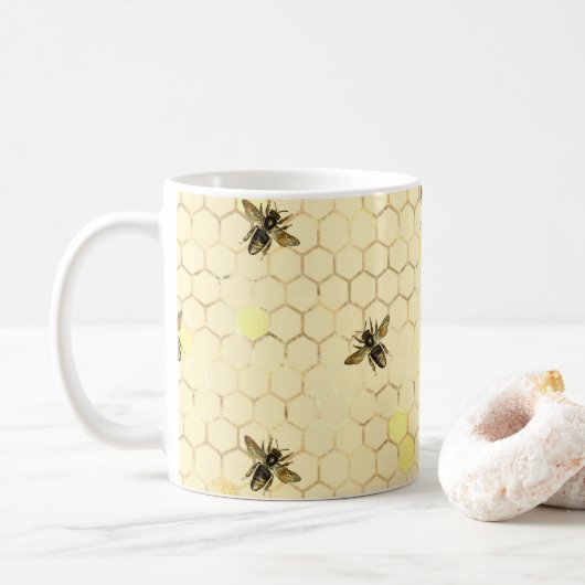 Stylish Gold Yellow bees Honeycomb Koffiemok (Met donut)