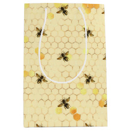 Stylish Gold Yellow bees Honeycomb Medium Cadeauzakje
